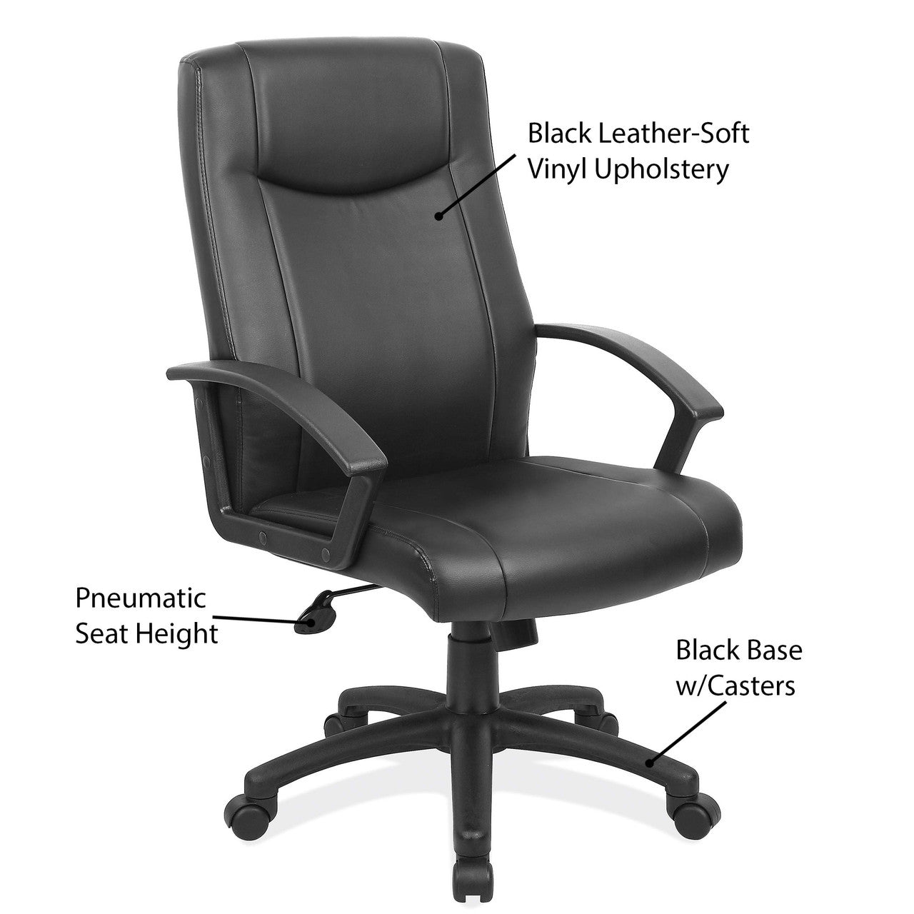 OfficeSource Advantage Executive High Back with Black Frame - Black Leather Soft Vinyl
