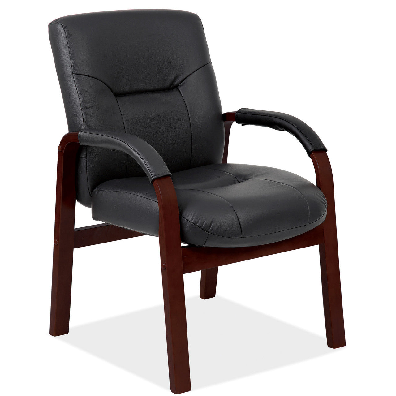 OfficeSource Spencer Guest Chair with Mahogany Frame - Black Leather Soft Vinyl