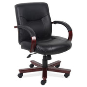 OfficeSource Spencer Executive Mid Back w/Mahogany Frame & Base - Black Leather Soft Vinyl