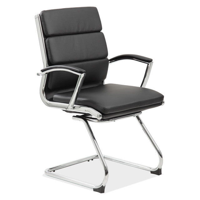 OfficeSource Merak Executive Guest Sled Base with Chrome Frame - Black PU Leather