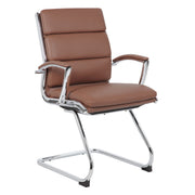 OfficeSource Merak Executive Guest Sled Base with Chrome Frame - Caramel