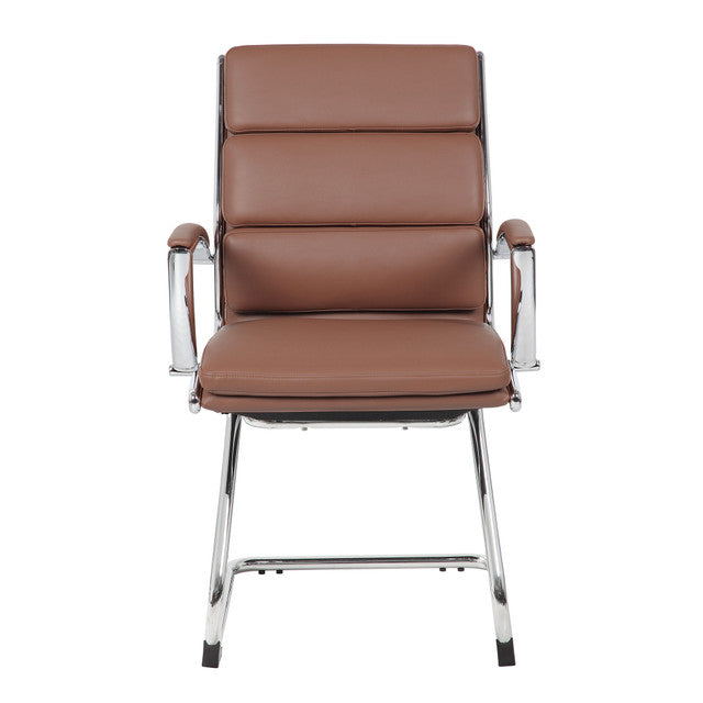 OfficeSource Merak Executive Guest Sled Base with Chrome Frame - Caramel