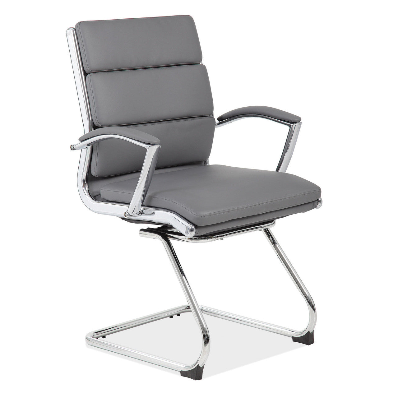 OfficeSource Merak Executive Guest Sled Base with Chrome Frame - Gray PU Leather