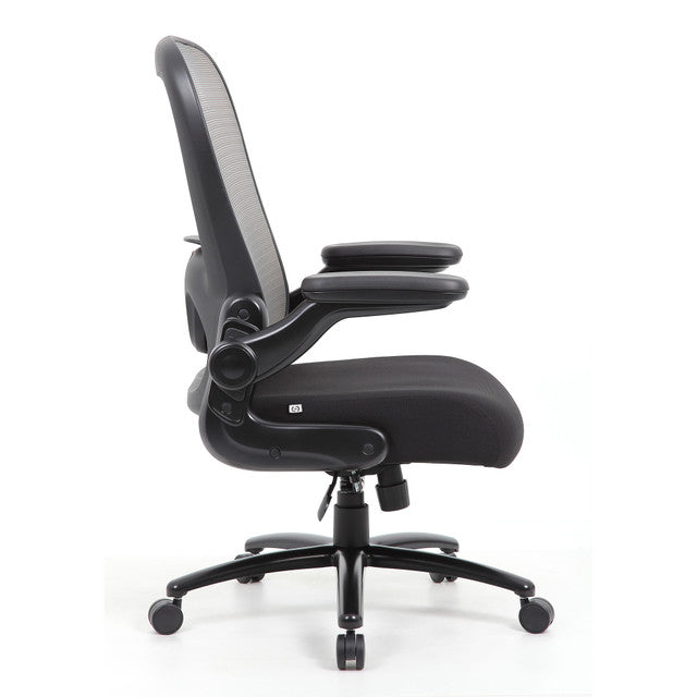 OfficeSource Ryde High Back Mesh Task Chair with Flip Arm - Gray Mesh w/ Black Seat