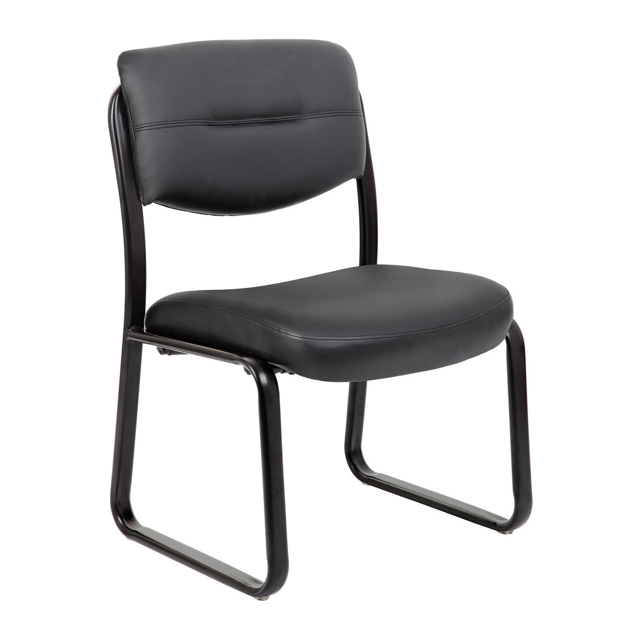 OfficeSource Merit Armless Sled Base Guest Chair with Black Frame - Black Leather Soft Vinyl