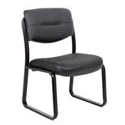 OfficeSource Merit Armless Sled Base Guest Chair with Black Frame - Black Leather Soft Vinyl