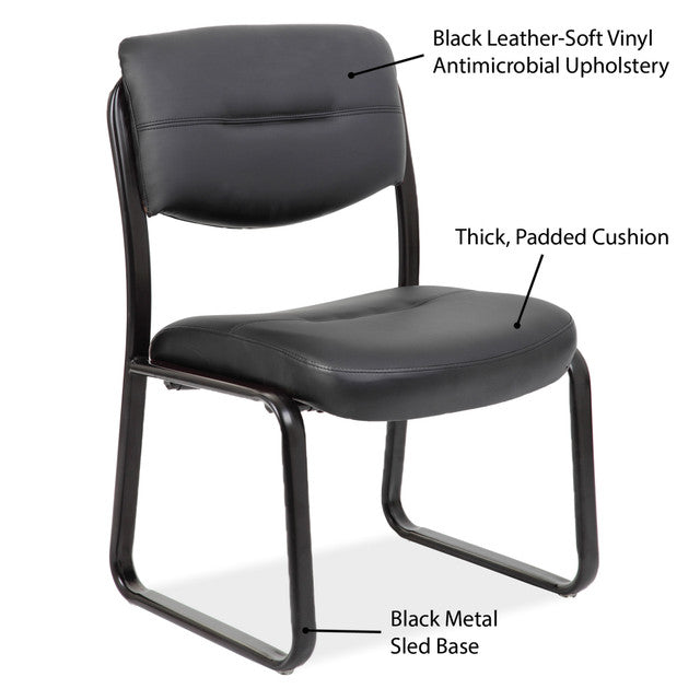 OfficeSource Merit Armless Sled Base Guest Chair with Black Frame - Black Leather Soft Vinyl