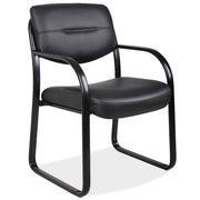 OfficeSource Merit Sled Base Guest Chair with Arms and Black Frame - Black Leather Soft Vinyl