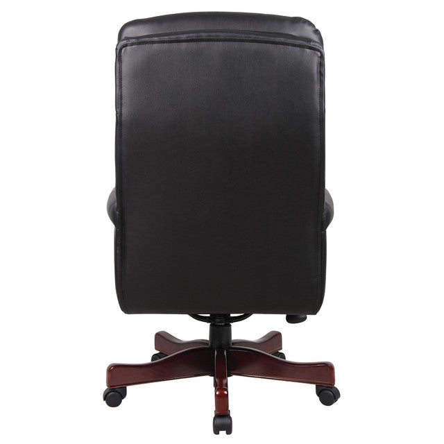 OfficeSource Lancaster High Back Executive Swivel with Mahogany Frame - Black Leather Soft Vinyl