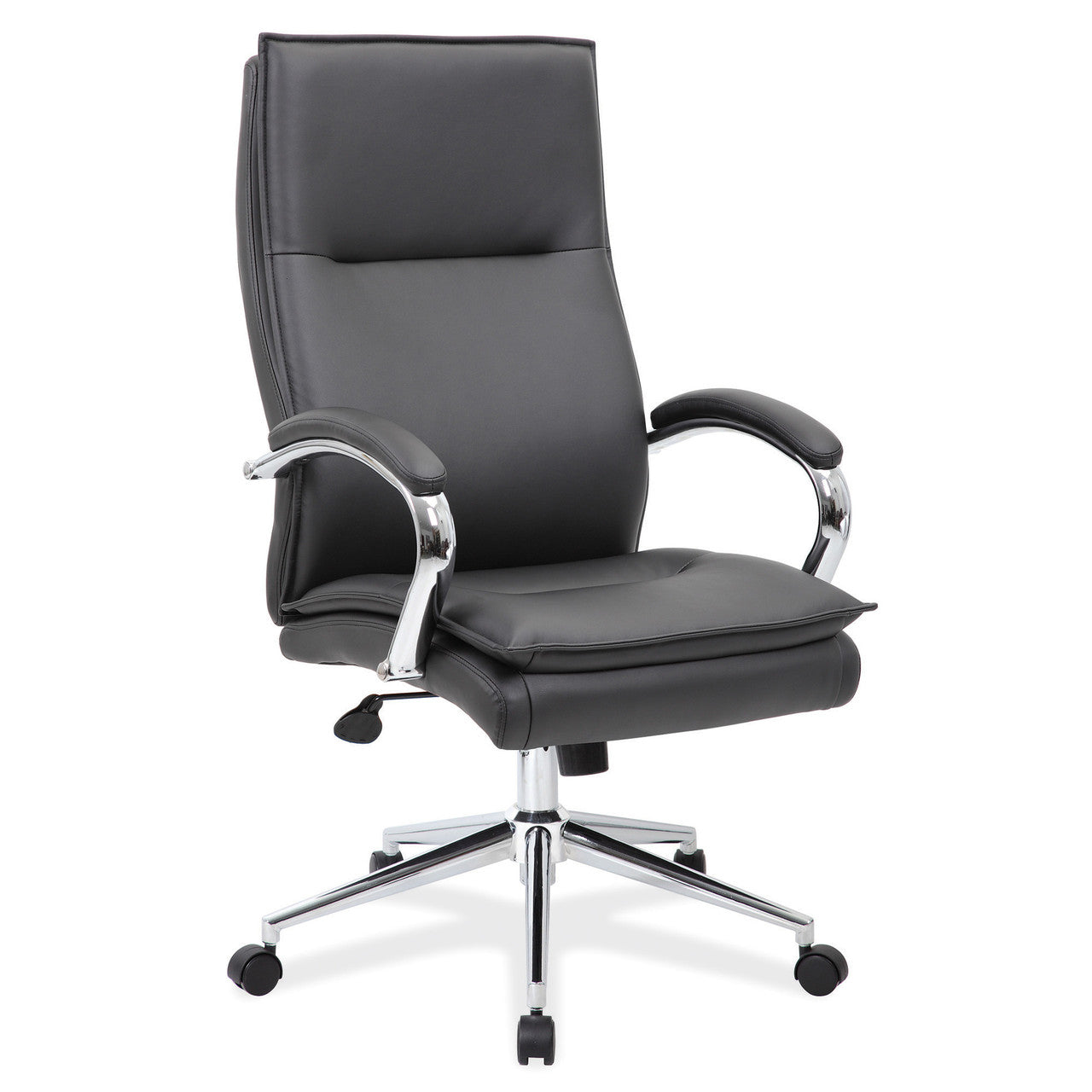 OfficeSource Arc Executive High Back with Fixed Arms and High Crown Chrome Frame - Black PU Leather
