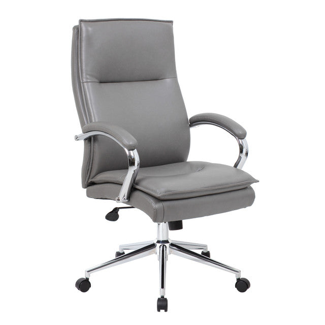 OfficeSource Arc Executive High Back with Fixed Arms and High Crown Chrome Frame - Gray PU Leather