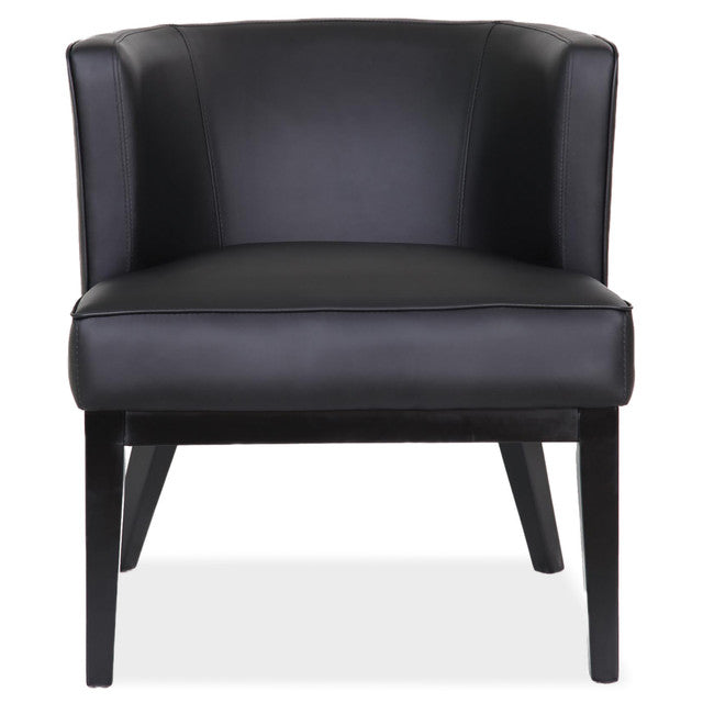 OfficeSource Bowery Barrel Back Arm Chair with Black Wood Legs - Black PU Leather