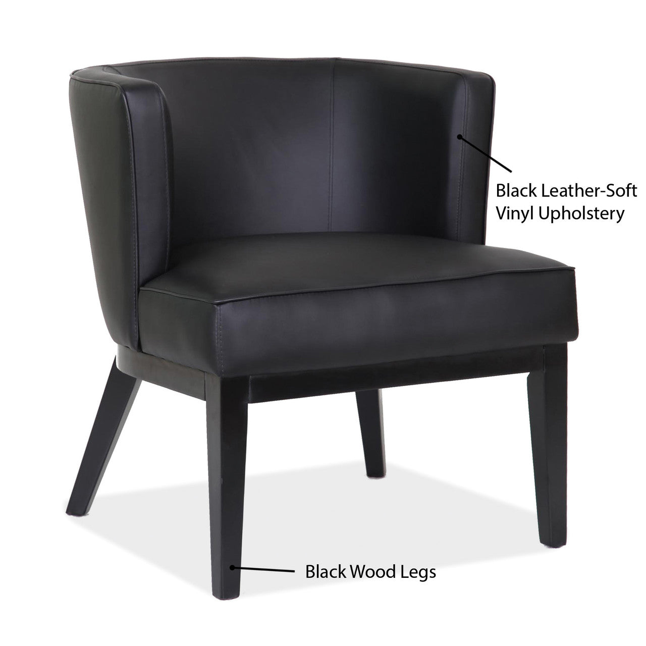 OfficeSource Bowery Barrel Back Arm Chair with Black Wood Legs - Black PU Leather