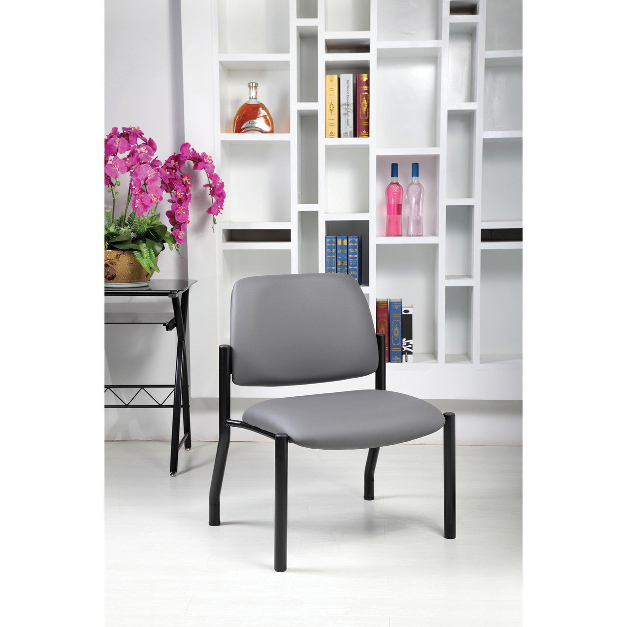 OfficeSource Big & Tall Armless Guest Chair with Black Frame - 23"W - Gray Antimicrobial Vinyl
