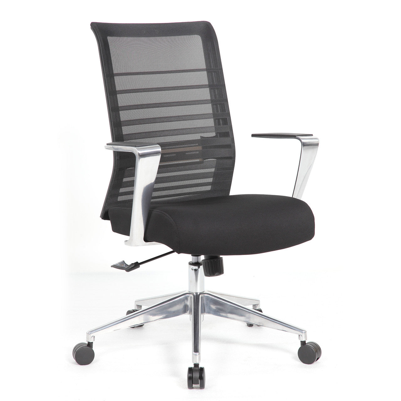 OfficeSource Interchangeable Black Mesh High Back Task Chair with Aluminum Arms and Base - Black