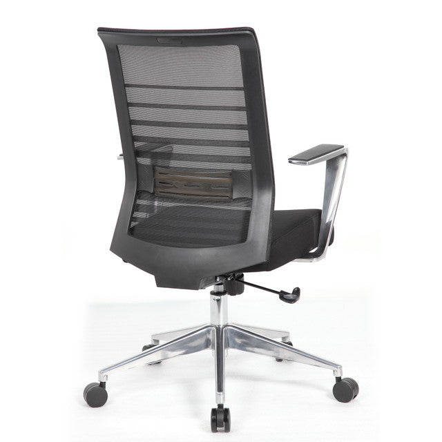OfficeSource Interchangeable Black Mesh High Back Task Chair with Aluminum Arms and Base - Black