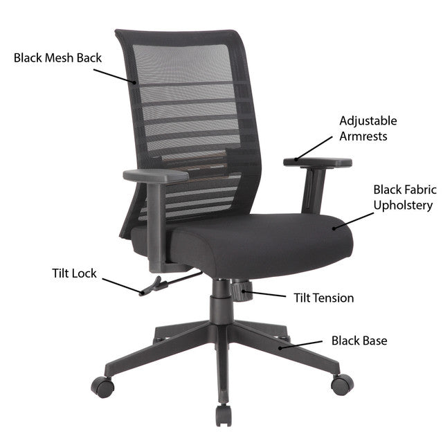 OfficeSource Interchangeable Mesh High Back Task Chair with Black Base - Black Mesh Back with Black Fabric Seat