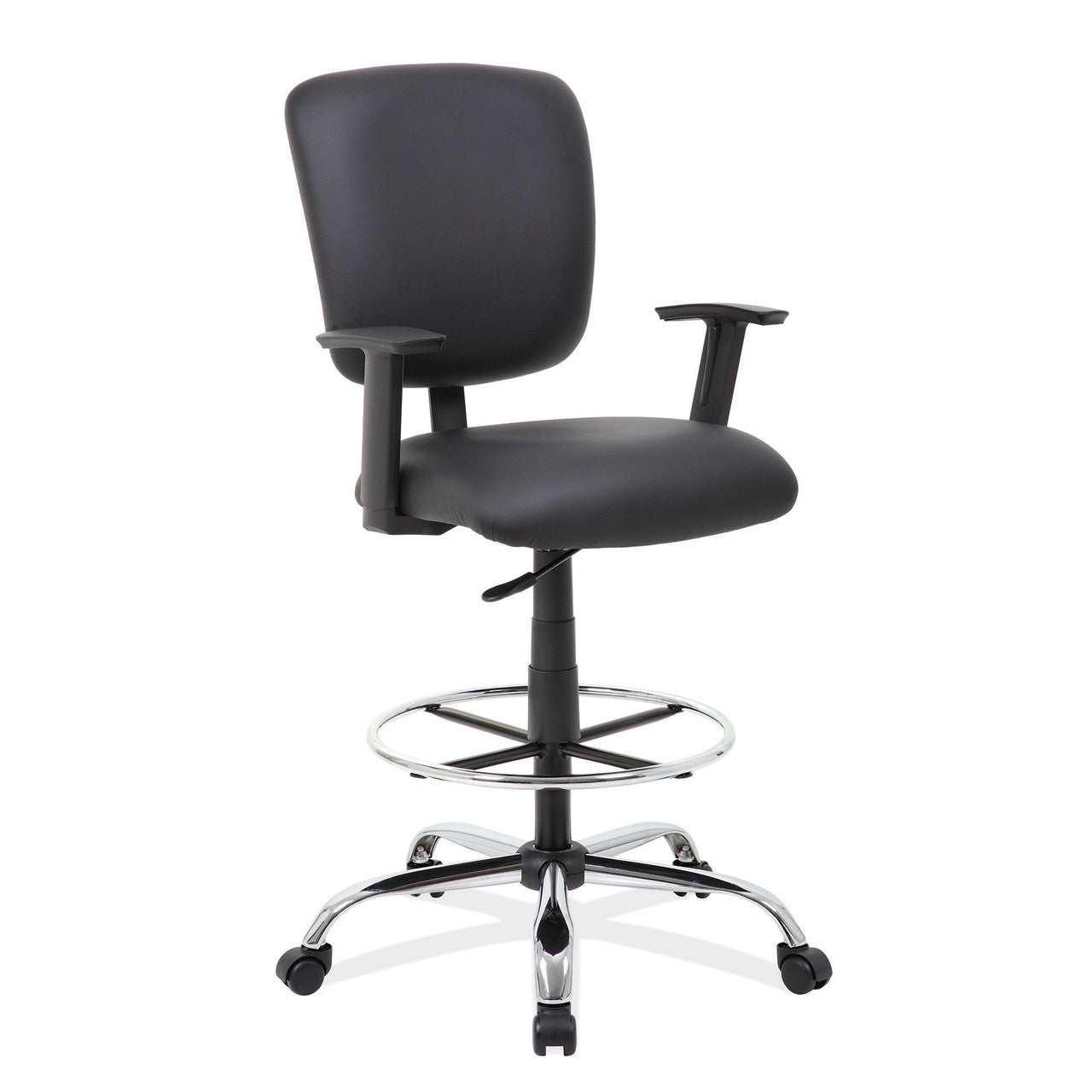 OfficeSource Task Force Task Stool with Footring and Chrome Base - Black Antimicrobial Vinyl