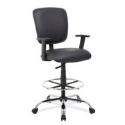 OfficeSource Task Force Task Stool with Footring and Chrome Base - Black Antimicrobial Vinyl