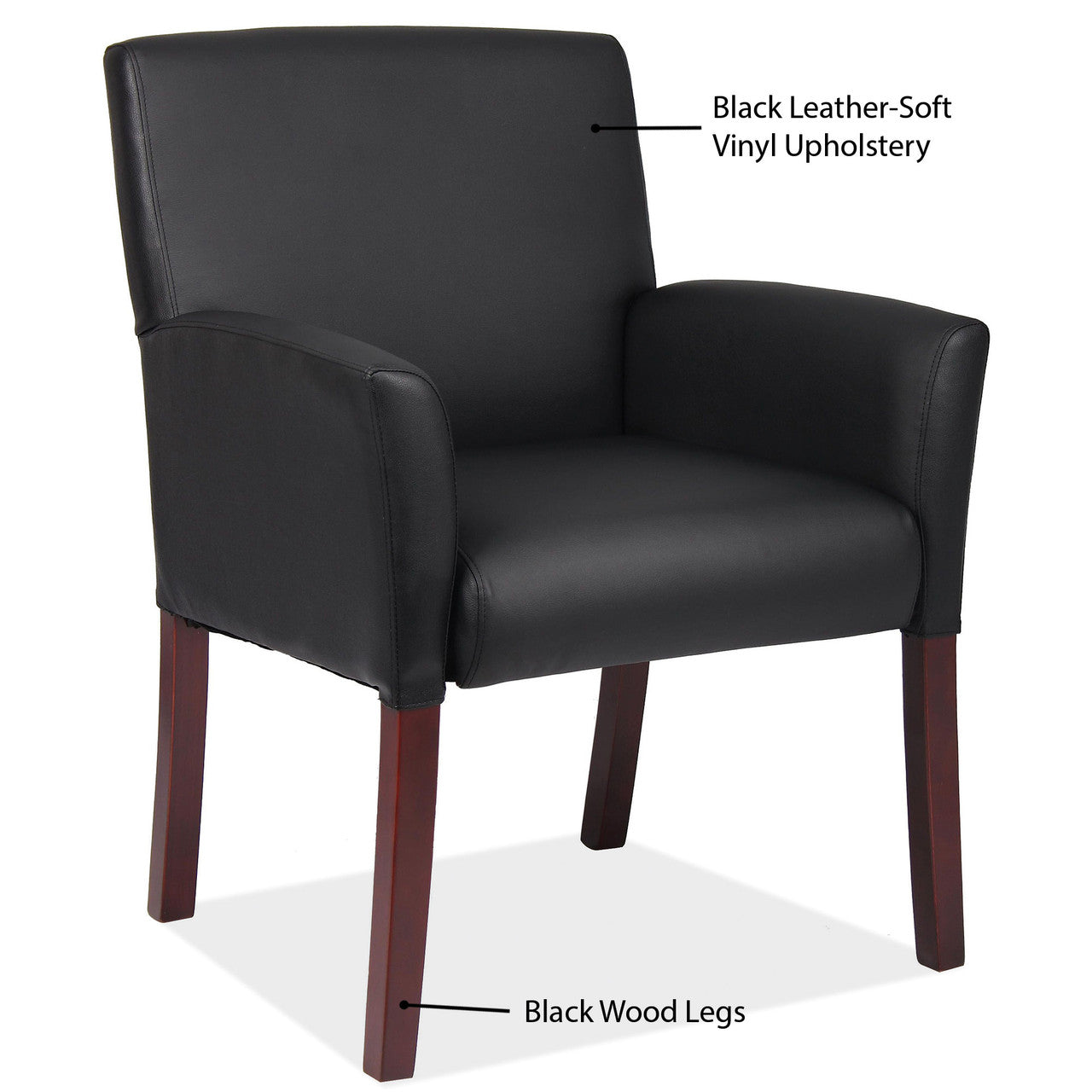 OfficeSource  Retro Style Guest Chair with Wood Legs - Black PU Leather with Mahogany