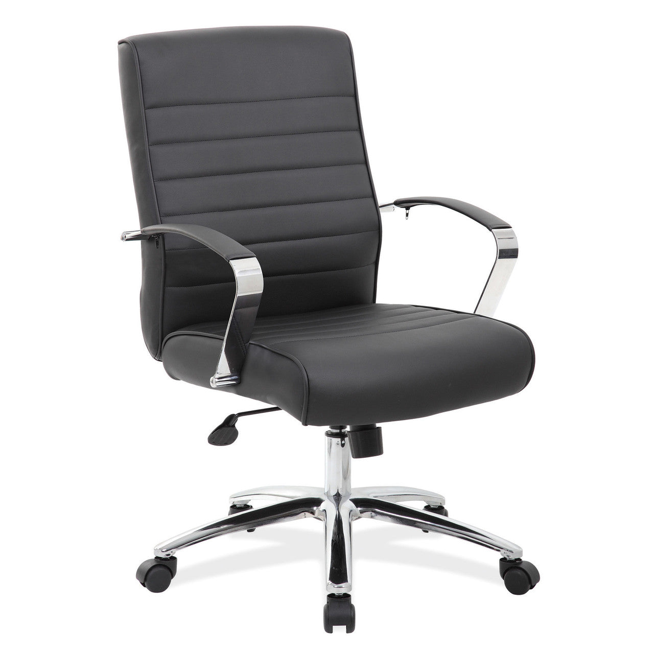 OfficeSource Studio Mid Back Chair with Chrome Frame - Black PU Leather