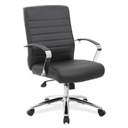 OfficeSource Studio Mid Back Chair with Chrome Frame - Black PU Leather