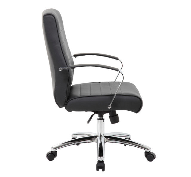 OfficeSource Studio Mid Back Chair with Chrome Frame - Black PU Leather