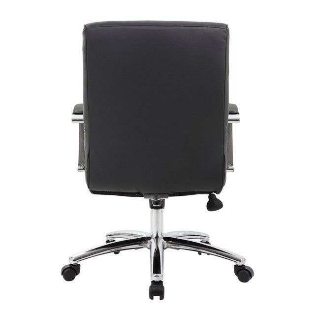 OfficeSource Studio Mid Back Chair with Chrome Frame - Black PU Leather