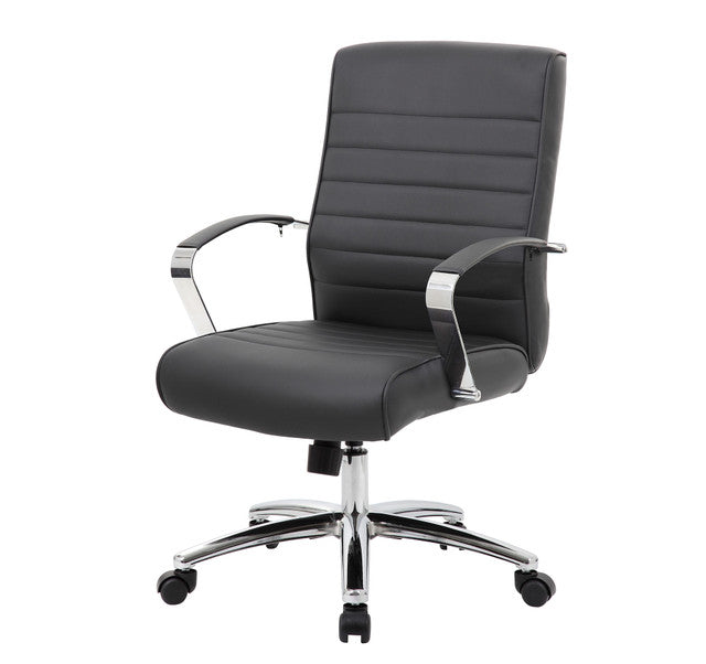 OfficeSource Studio Mid Back Chair with Chrome Frame - Black PU Leather
