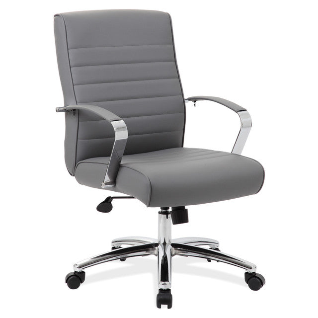 OfficeSource Studio Mid Back Chair with Chrome Frame - Gray PU Leather