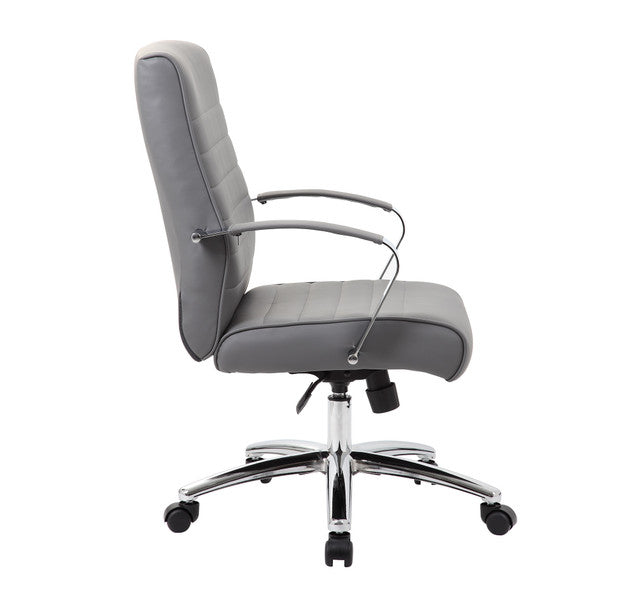 OfficeSource Studio Mid Back Chair with Chrome Frame - Gray PU Leather