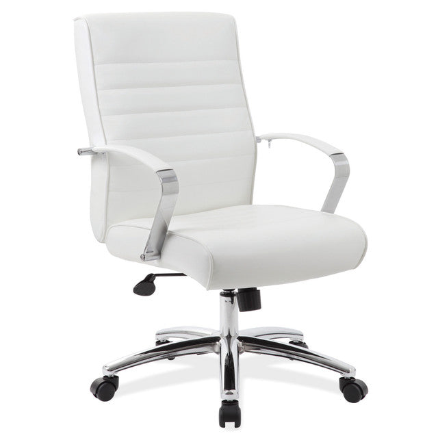 OfficeSource Studio Mid Back Chair with Chrome Frame - White PU Leather