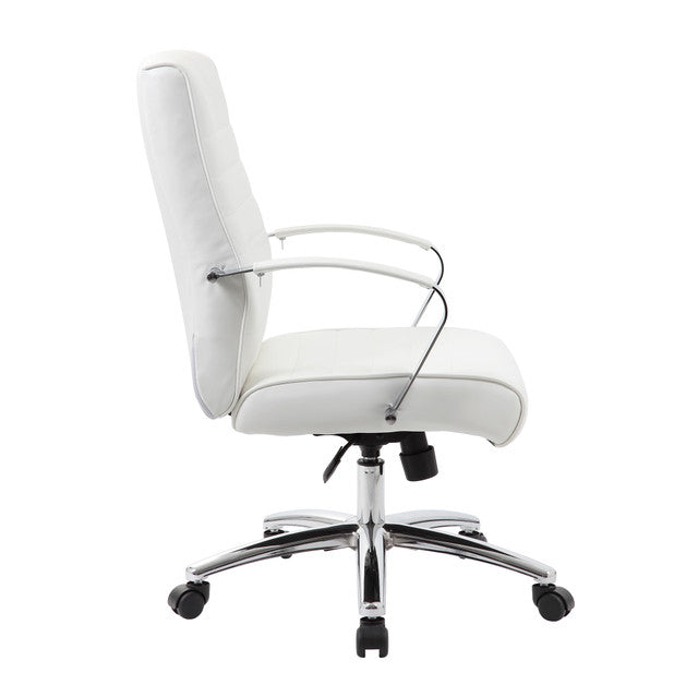 OfficeSource Studio Mid Back Chair with Chrome Frame - White PU Leather