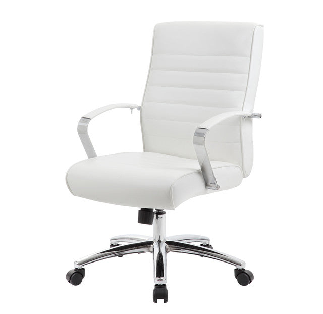 OfficeSource Studio Mid Back Chair with Chrome Frame - White PU Leather