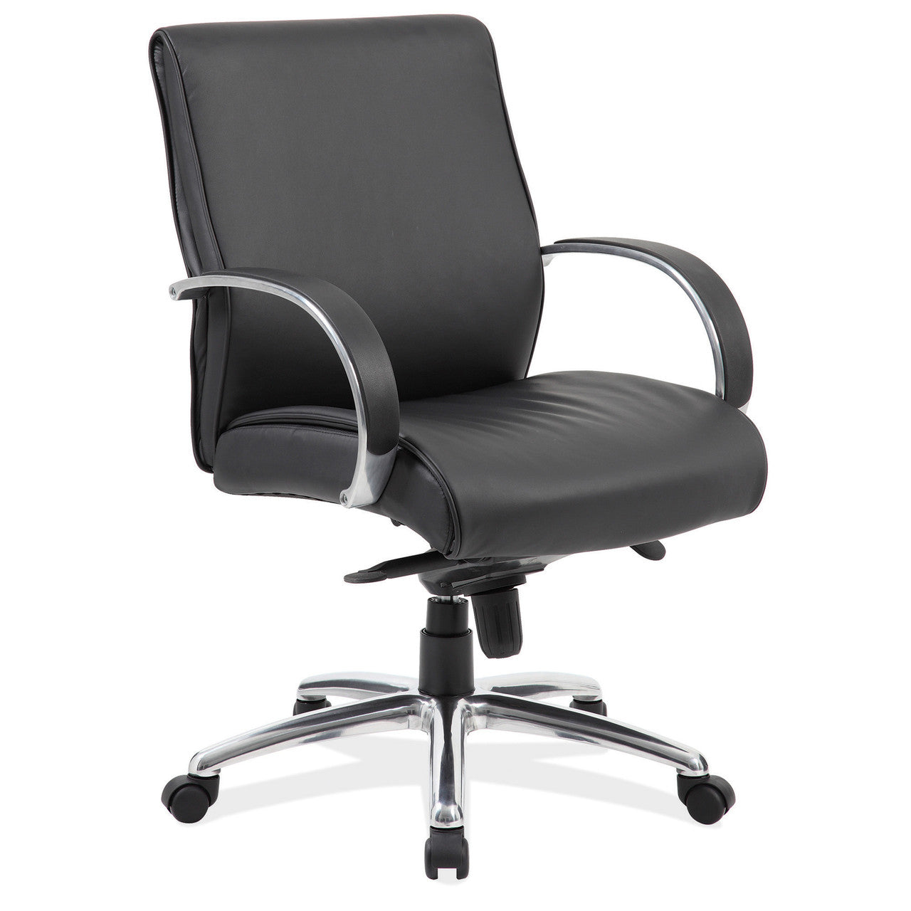 OfficeSource Prestige Executive Mid Back Chair w/Chrome Frame & Base - Black PU Leather