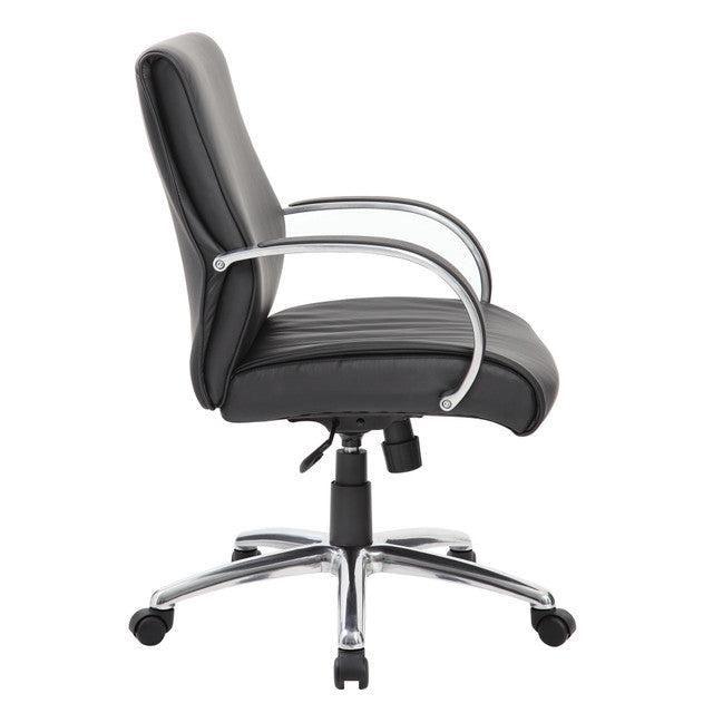 OfficeSource Prestige Executive Mid Back Chair w/Chrome Frame & Base - Black PU Leather