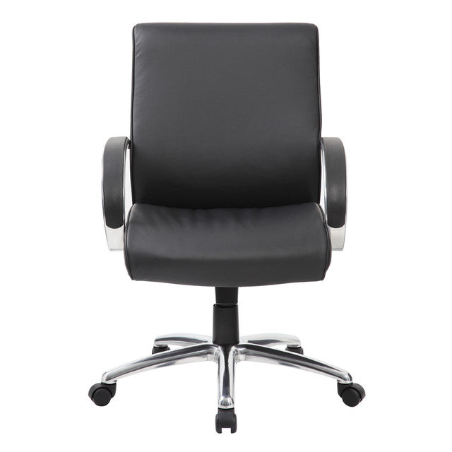 OfficeSource Prestige Executive Mid Back Chair w/Chrome Frame & Base - Black PU Leather