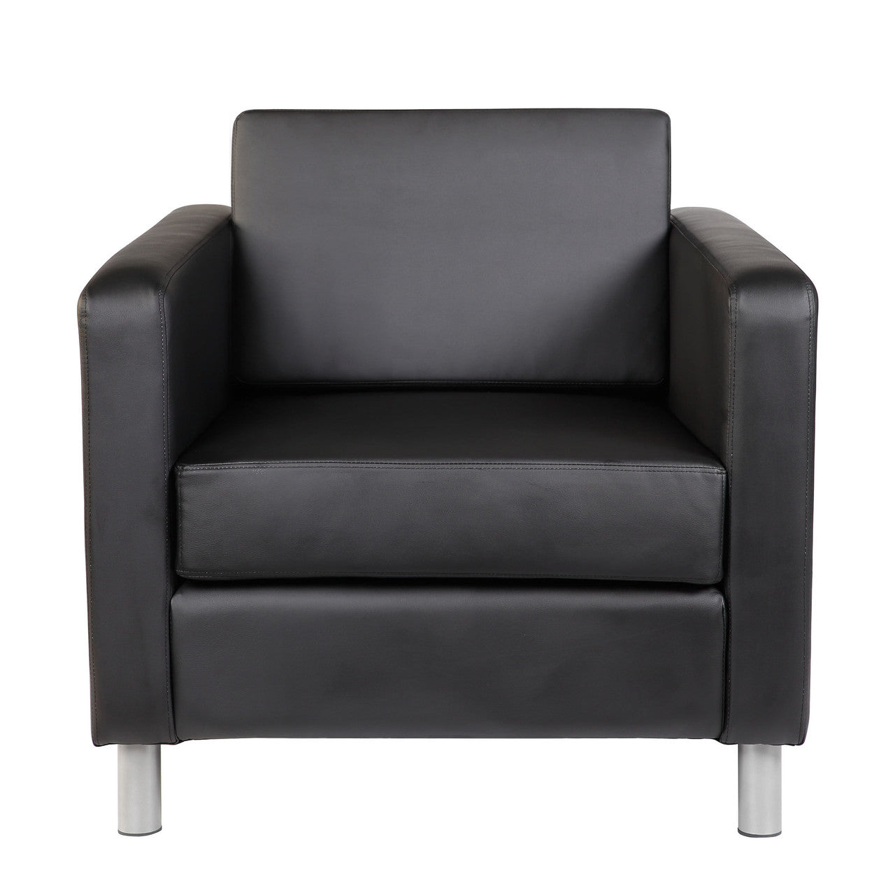 OfficeSource Define Club Chair with Silver Metal Legs - Black PU Leather