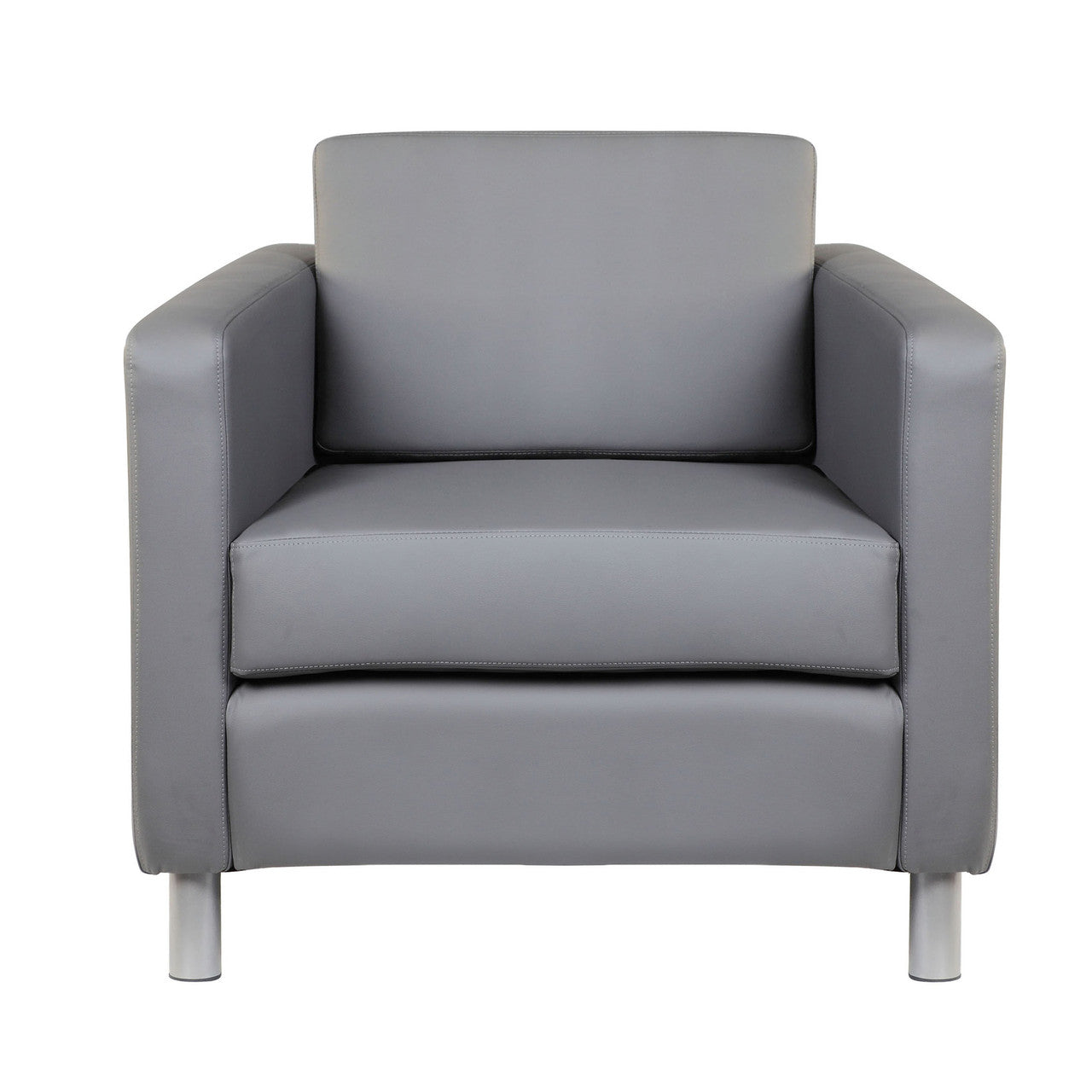 OfficeSource Define Club Chair with Silver Metal Legs - Gray PU Leather