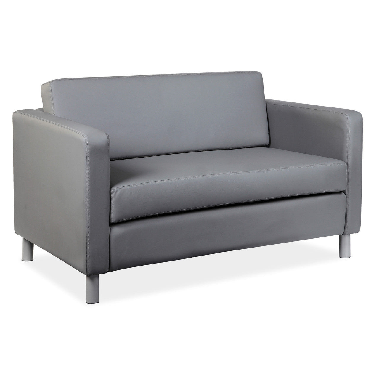 OfficeSource Define Loveseat with Silver Metal Legs - Gray PU Leather