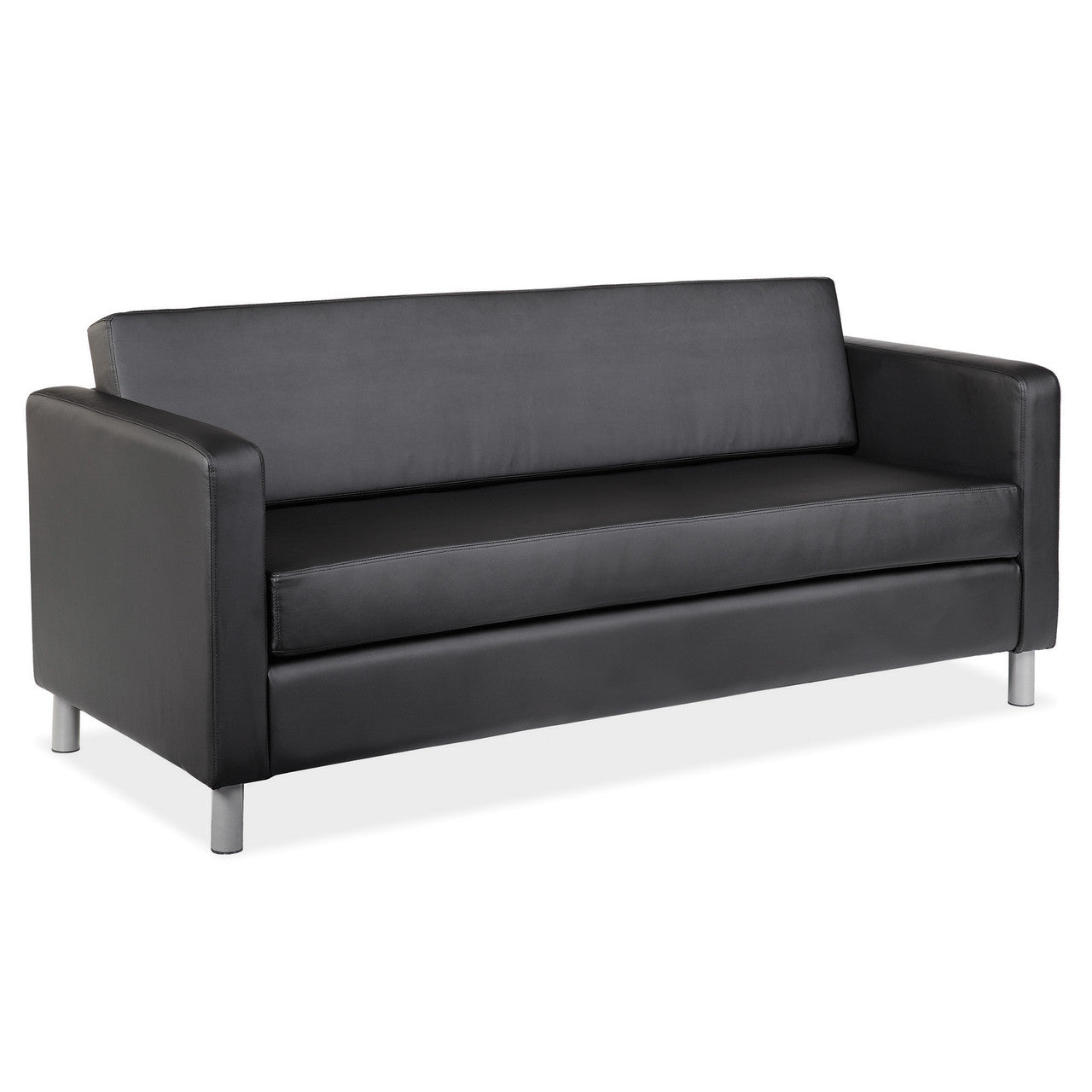 OfficeSource Define Sofa with Silver Metal Legs - Black PU Leather