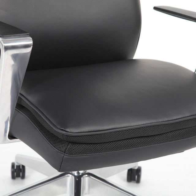 OfficeSource Obsidian High Back Executive Conference Chair with Fixed Aluminum Arms and Base - Black PU Leather