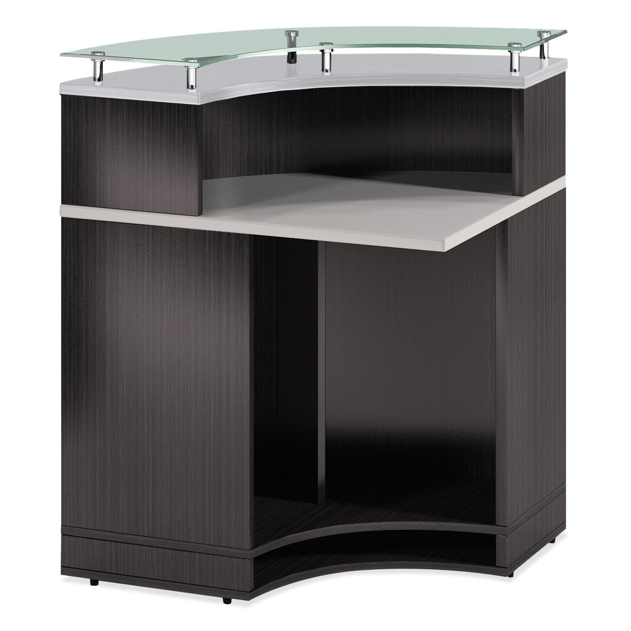 OfficeSource Cosmo Collection Curved Glass Top Reception Desk - 31.5"W x 31.5"D - Steely Gray