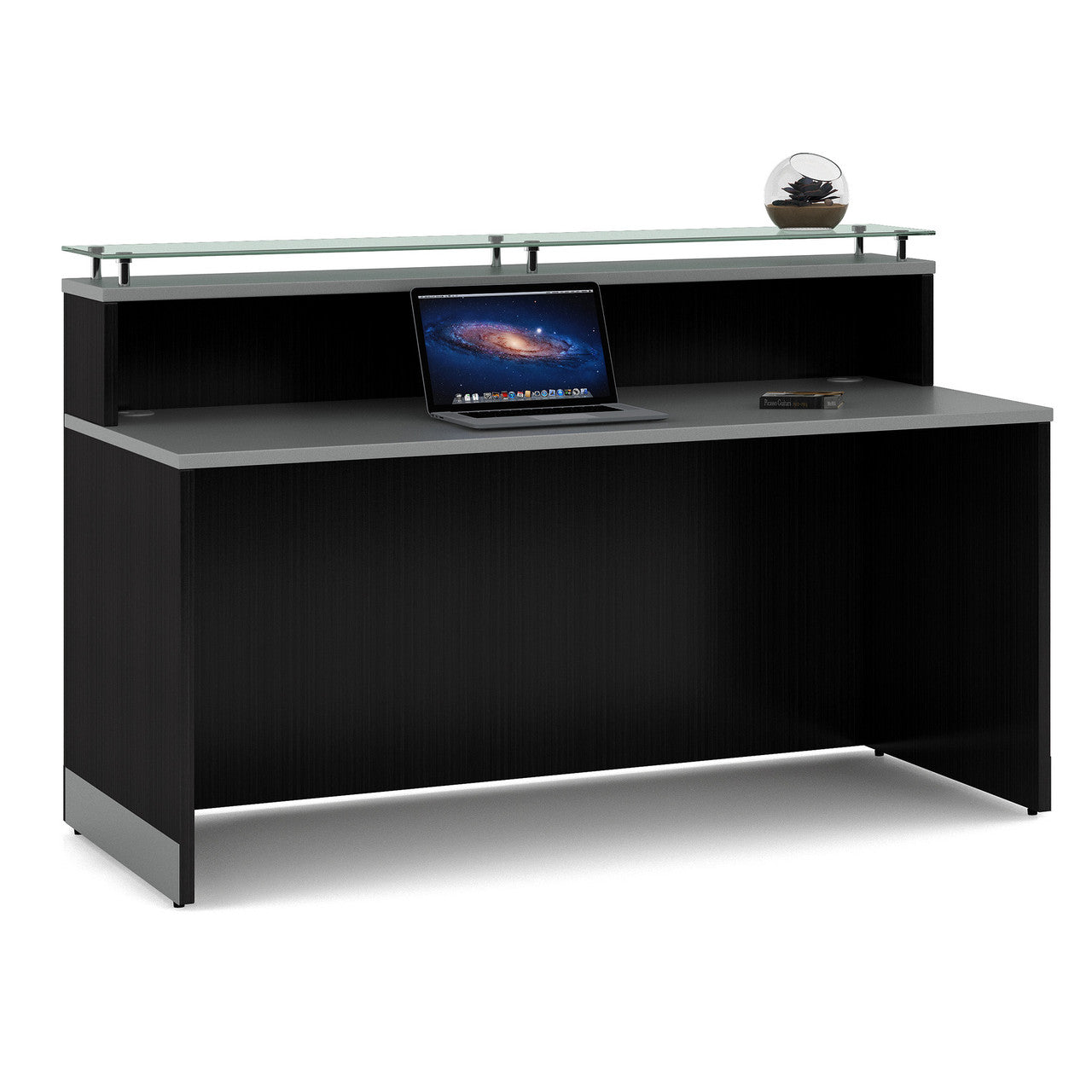 OfficeSource Cosmo Collection Glass Top Reception Desk - 63"W x 32"D - Cordova Brown