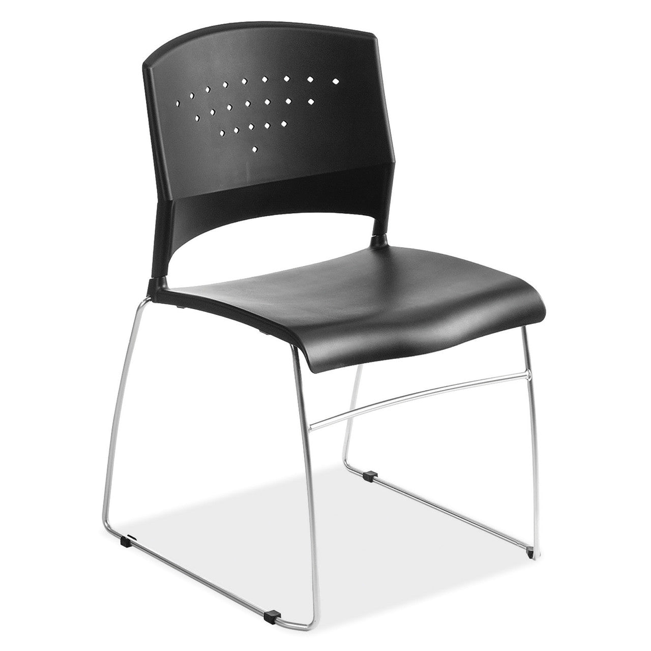 OfficeSource Tower Stackable Side Chair with Chrome Frame - Black