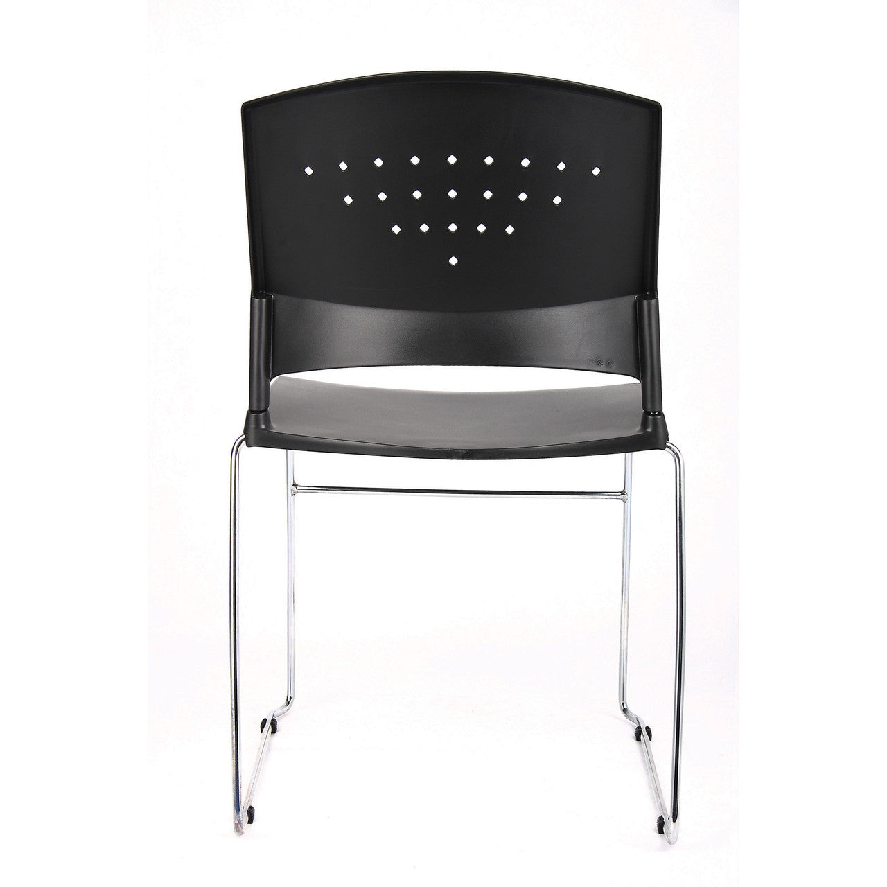 OfficeSource Tower Stackable Side Chair with Chrome Frame - Black