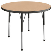 36" Round T-Molding Activity Table with Adjustable Standard Ball Glide Legs - Maple/Black