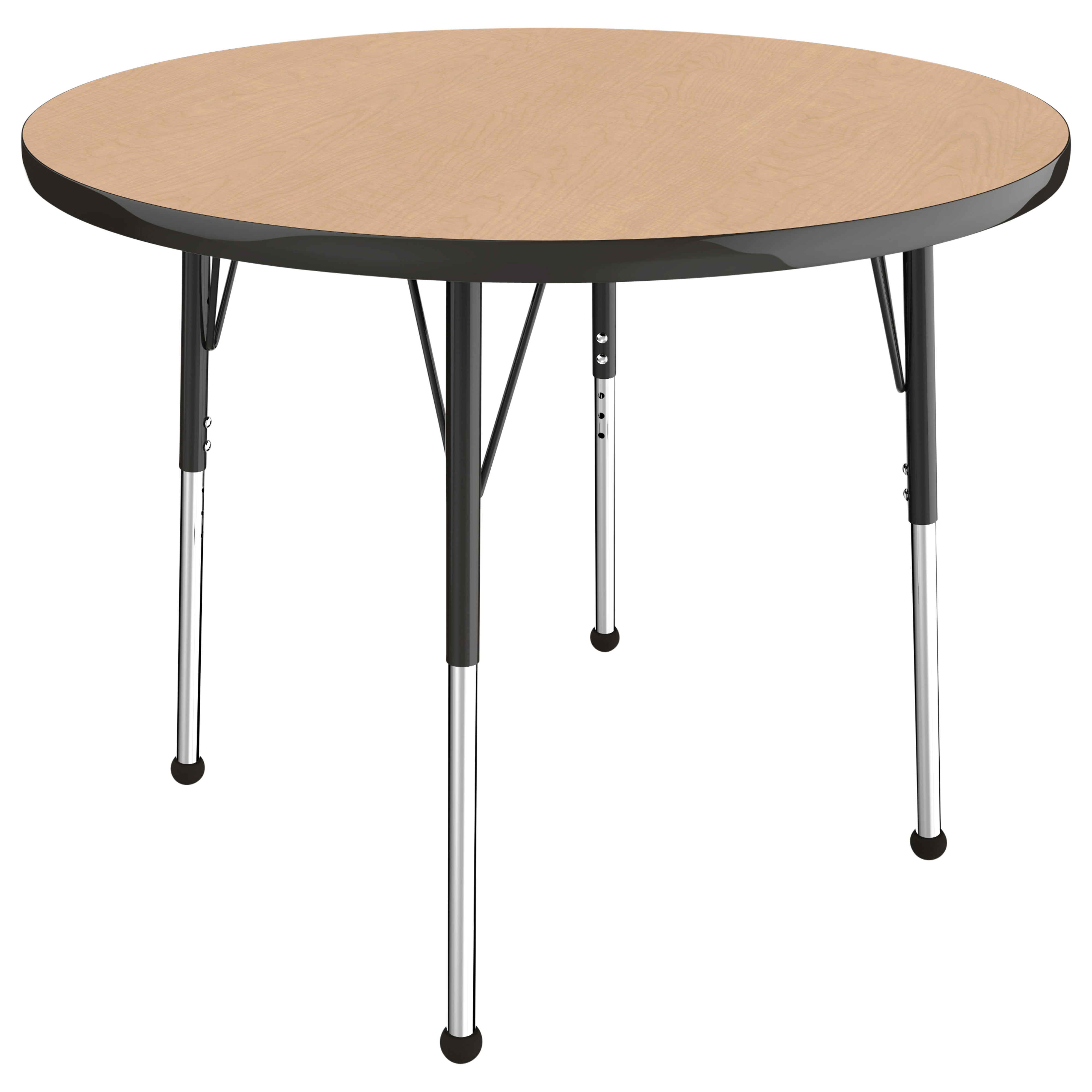 36" Round T-Molding Activity Table with Adjustable Standard Ball Glide Legs - Maple/Black