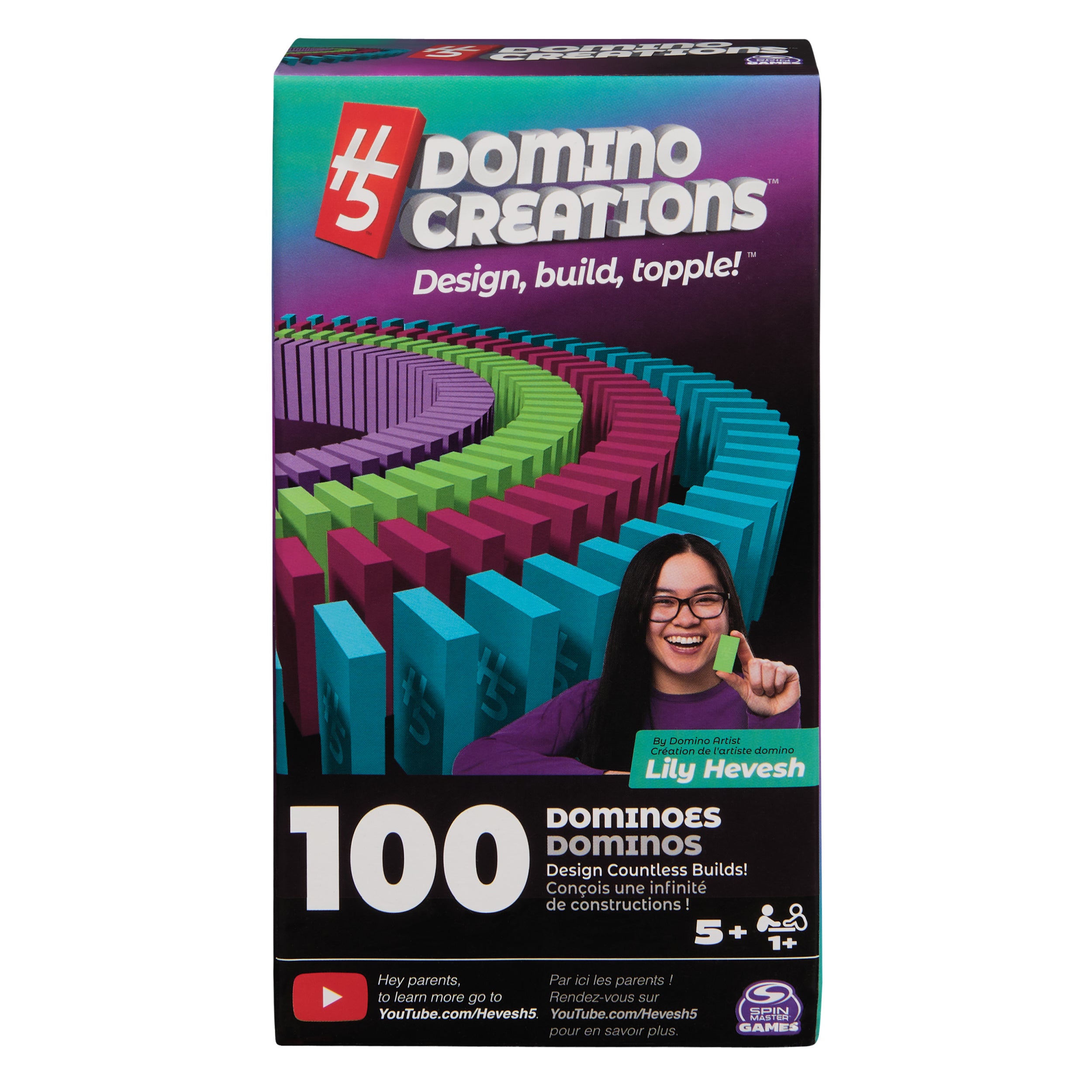 Spin Master Games, Lily Hevesh H5 Domino Creations Summer Set 100-Piece Dominoes Set, Building Toys for Kids & Family, Classic STEM Activity Game, 1 & Up Players, for Ages 5 & Up