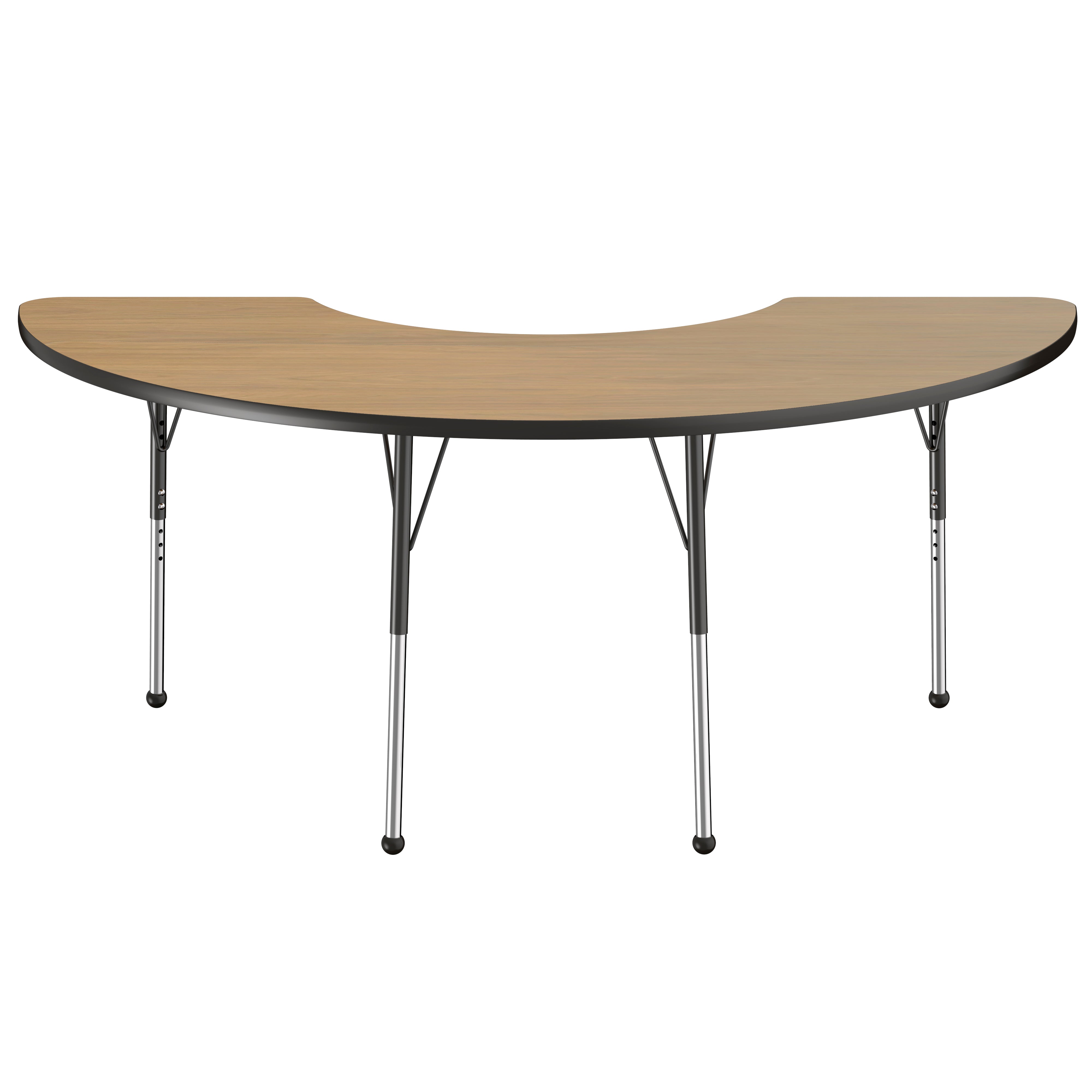 36" x 72" Half Moon T-Molding Activity Table with Adjustable Standard Ball Glide Legs - Pasadena Oak/Black